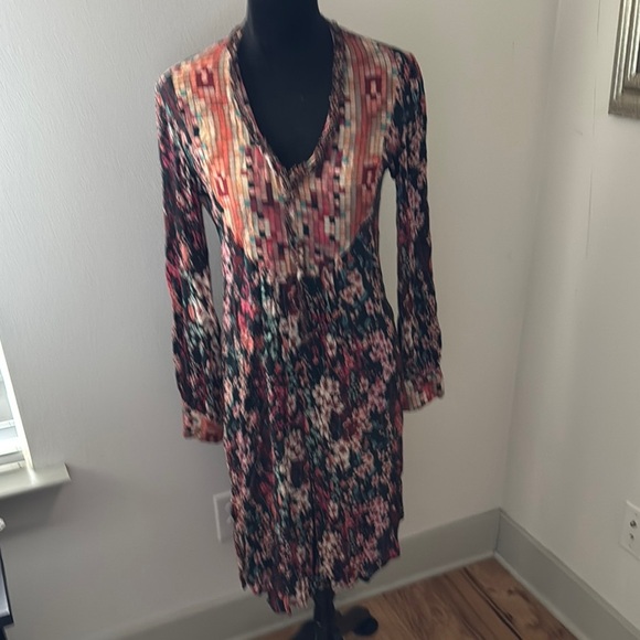 Blank London geo and floral print tunic top hi lo V ruffle neck boho Sz XS - Picture 4 of 11